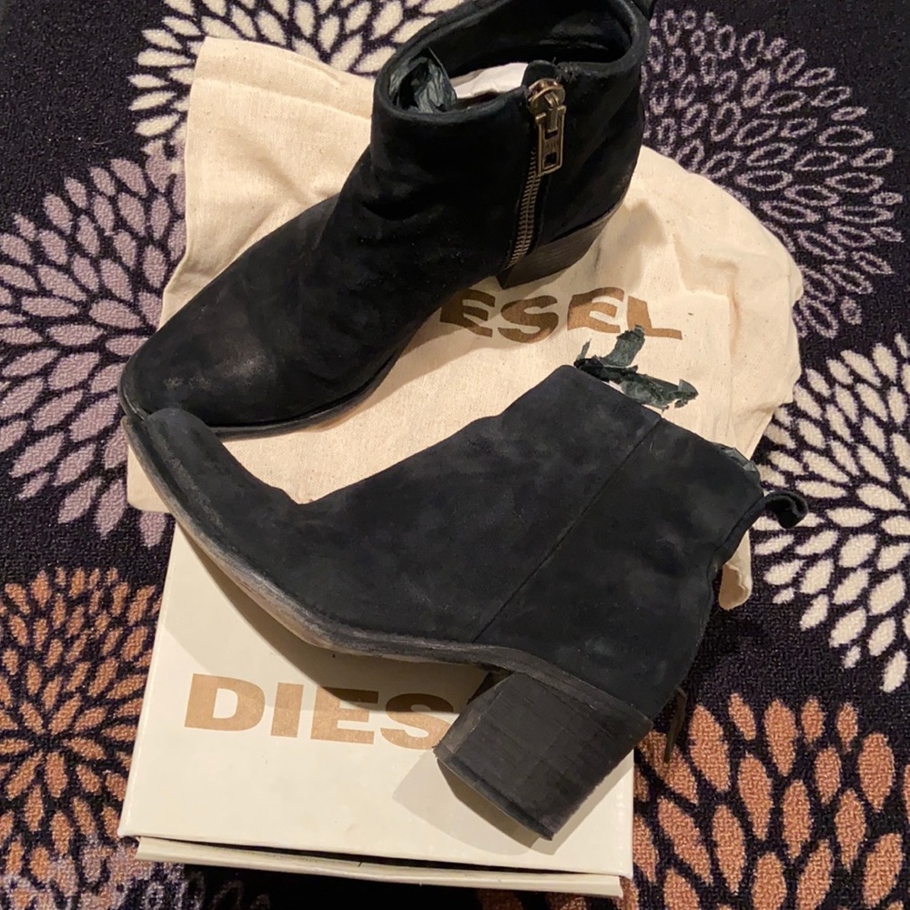 Diesel Black Suede Ankle Boots